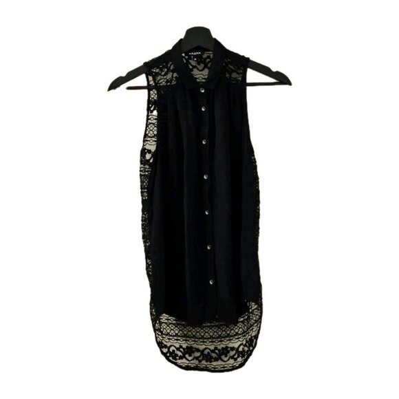 Axara Paris Top Women S Black Sleeveless Button Up High Low Hem Whimsigoth Lace - Picture 1 of 16